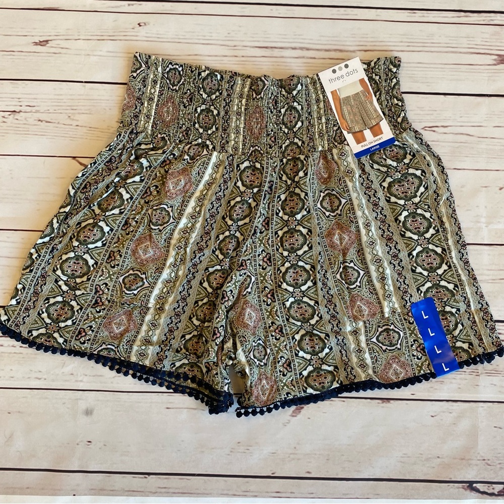 NWT Three Dots Casual Bohemian Pull On Printed Large Shorts